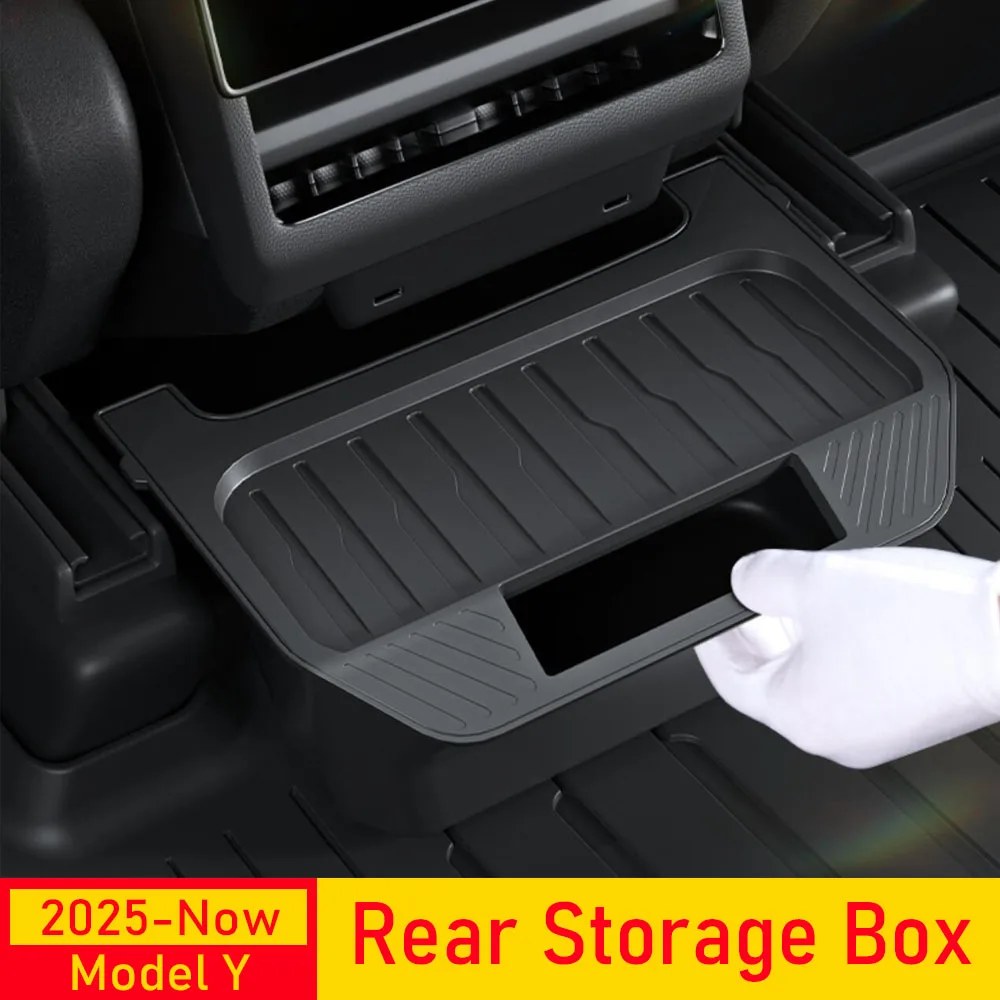 Caja de almacenamiento para asiento trasero para Tesla Model Y Juniper 2025 2026, organizador, contenedores de consola central, cubo de basura para asiento trasero, accesorios de basura