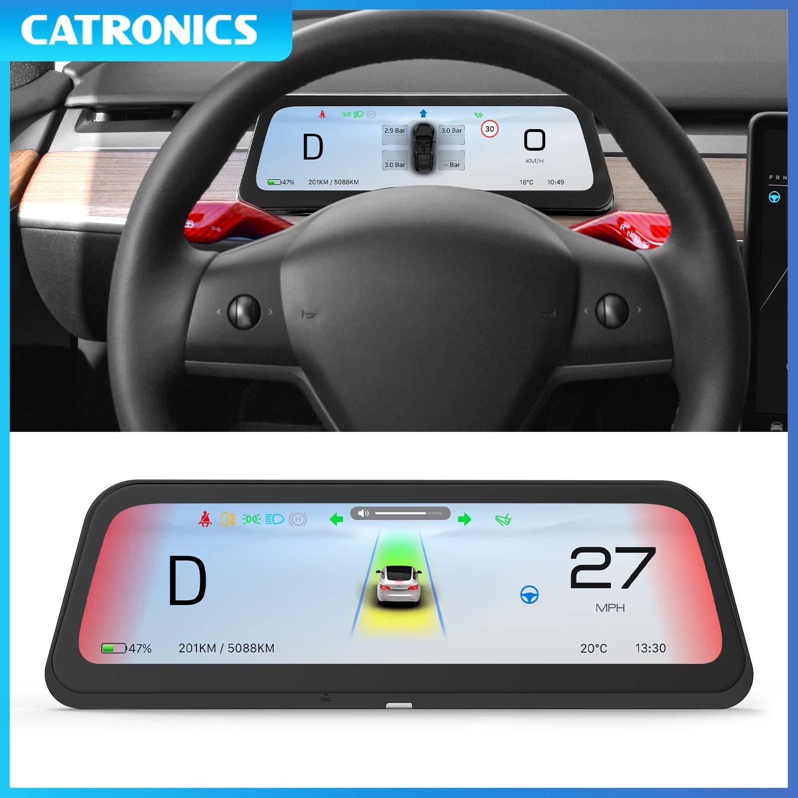 2025 NUEVO pantalla Head Up de 9,6 "para Tesla HUD para el modelo 3 2016-2023 Y 2020-2024 Instalación rápida de 5 minutos Cocheplay Android AUTO