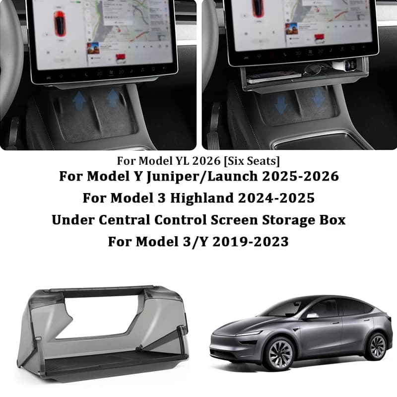 Caja de Almacenamiento Debajo de la Pantalla de la Consola Central para Tesla Model YL/3/Y Juniper 2019-2026, Organizador de Almacenamiento Oculto para la Consola Central