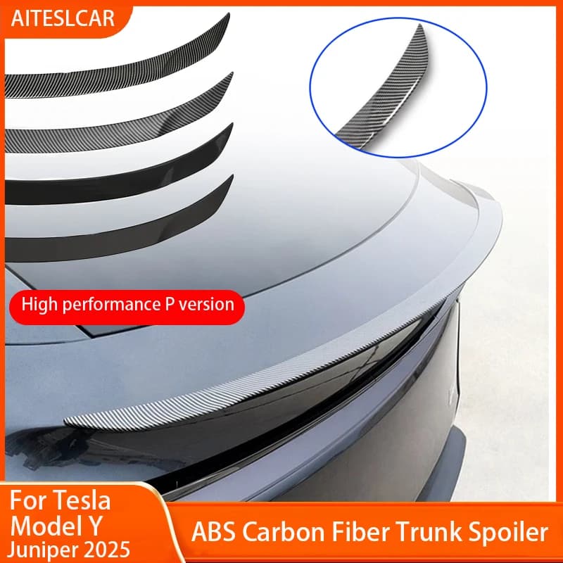 Alerón ABS mate con diseño de fibra de Cochebono para Tesla Model Y 2025 Juniper, alas traseras negras brillantes para maletero, accesorios modificados para automóvil