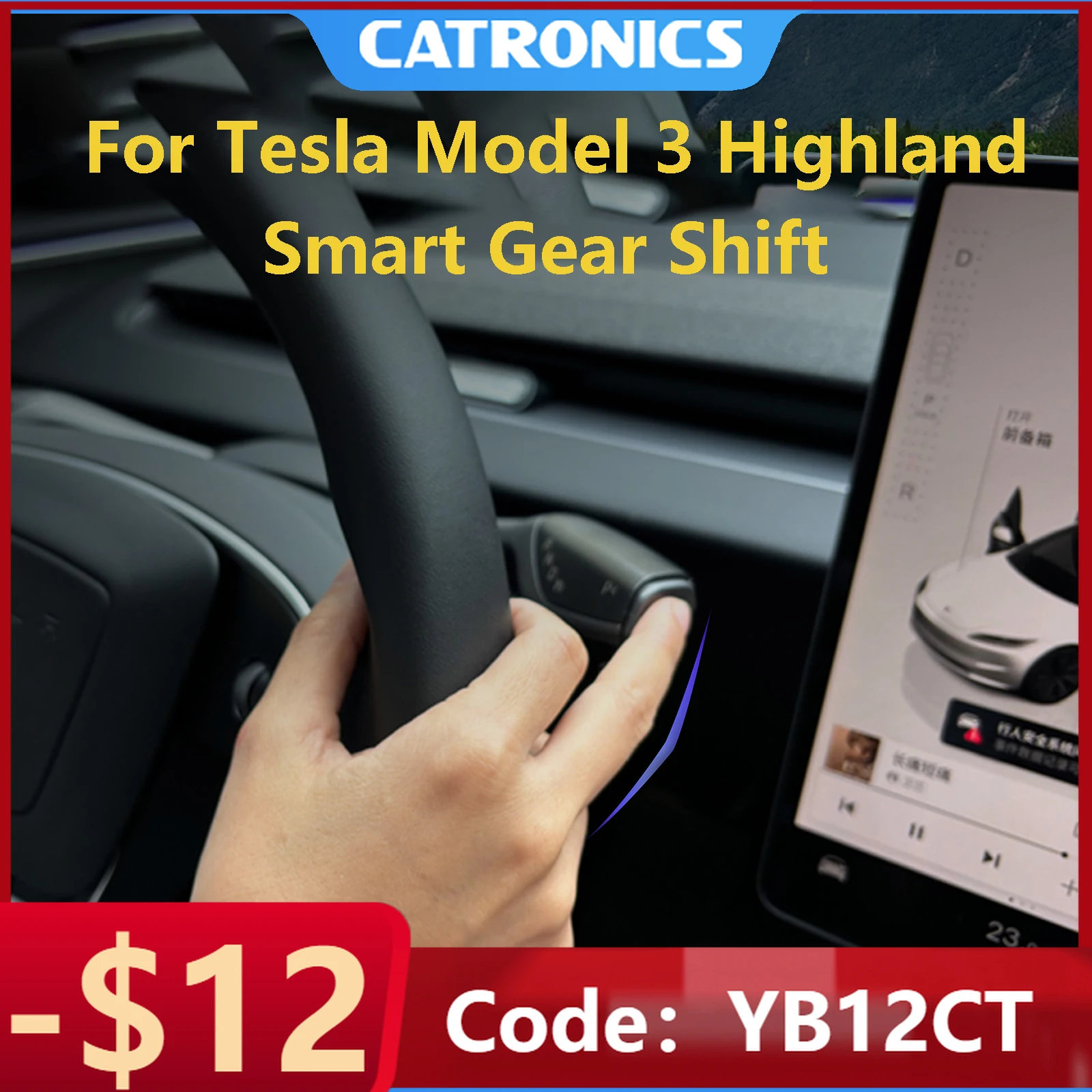 CATRONICS para Tesla Model 3 Highland 2024-2025 palanca de cambios estacas giratorias palanca de cambios señal limpiaparabrisas manija estacas accesorio de coche