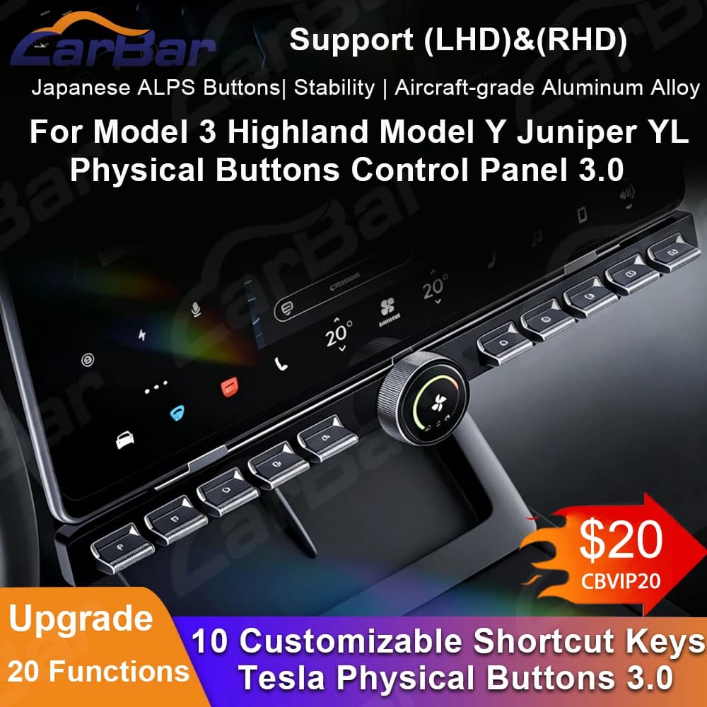 Botón giratorio físico Cochebar, nuevo control inteligente 3.0 para Tesla Model 3 Highland, Model Y Juniper, panel de control giratorio YL.