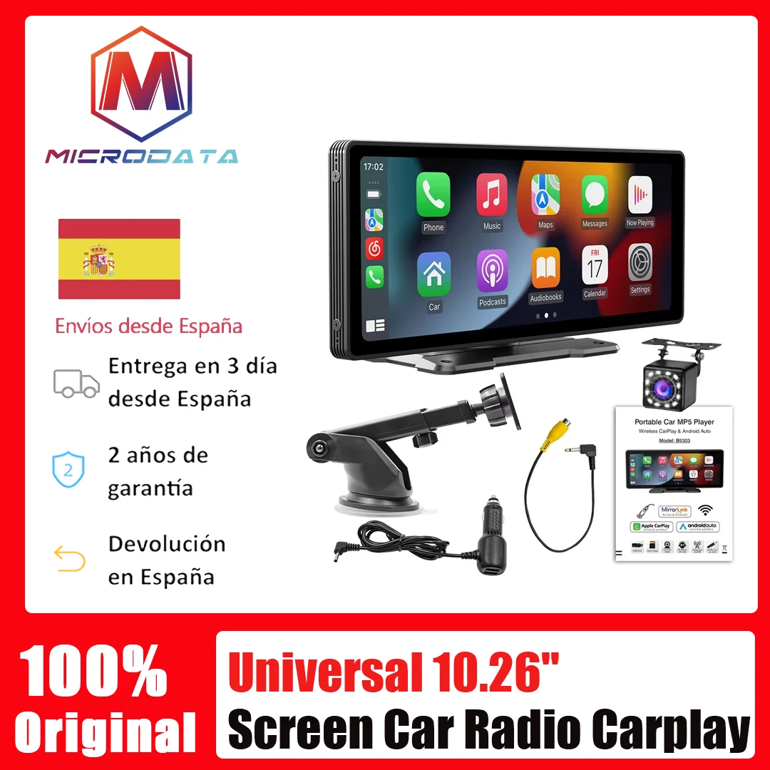 Tesla Universal 10,26 "pantalla Cocheplay Radio de coche Multimedia WIFI reproductor de vídeo pantalla Cocheplay inalámbrica + cámara 12LED para Apple o Android