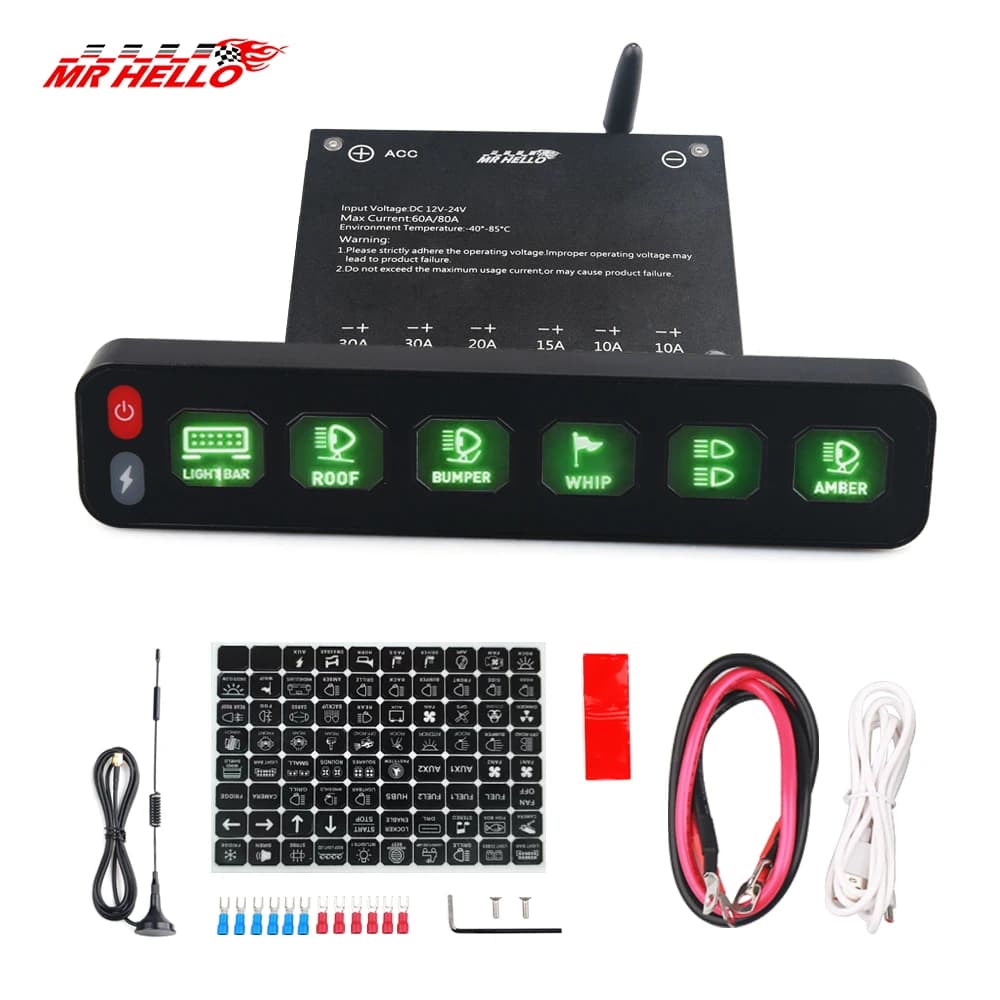Tesla 6 Panel de Control Control táctil inalámbrico relé electrónico multifunción RGB clic parpadeante para coche 4x4 barco 12V 24V
