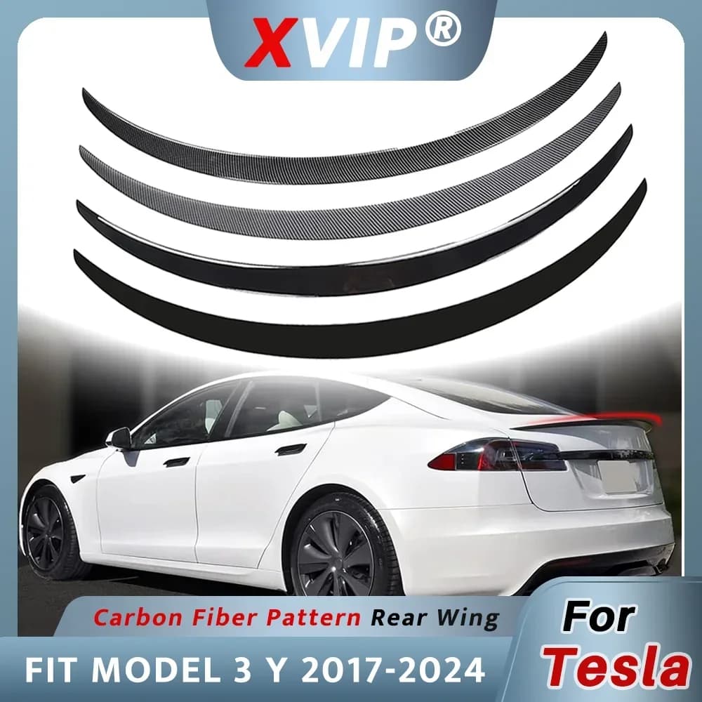 XVIP-alerón de fibra de Cochebono Real para Tesla ModeY 2021-24, Modelo 3 2017-23, Highland 2024, ala de maletero, accesorios originales para coche