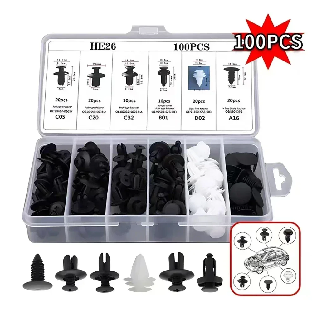 Tesla Kit de clips de sujeción automático de 100/50 piezas: retenedores de varios tamaños para guardabarros, parachoques, puerta y embellecedor de paneles de coche