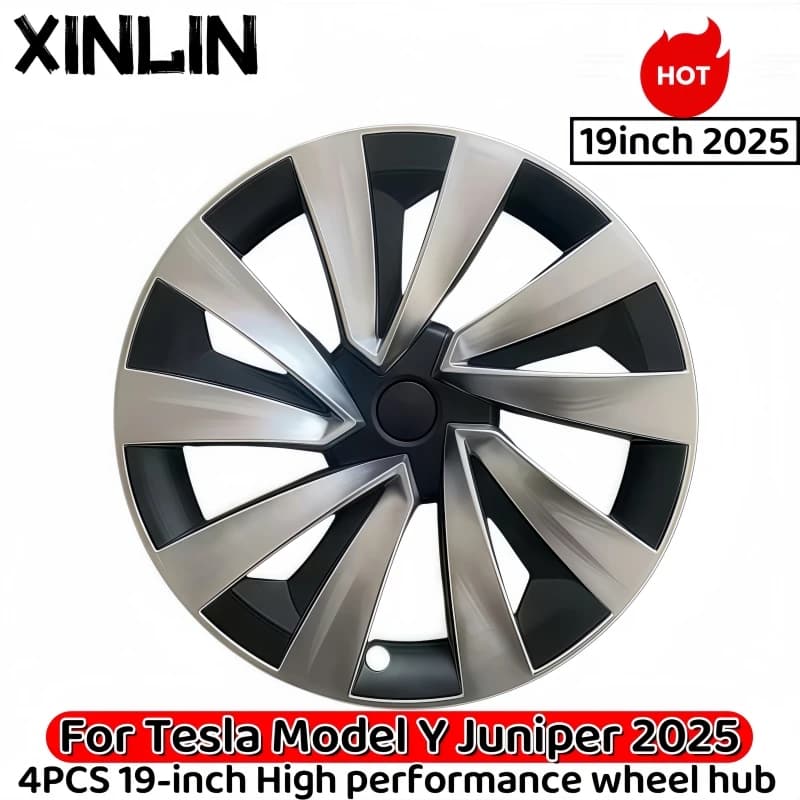 XINLIN - Juego de 4 Tapas de Rueda de 19 Pulgadas para Tesla Model Y Juniper 2025, Tapas de Rueda de Repuesto de Alto Rendimiento, Accesorios para Cubrir Todo el Rin