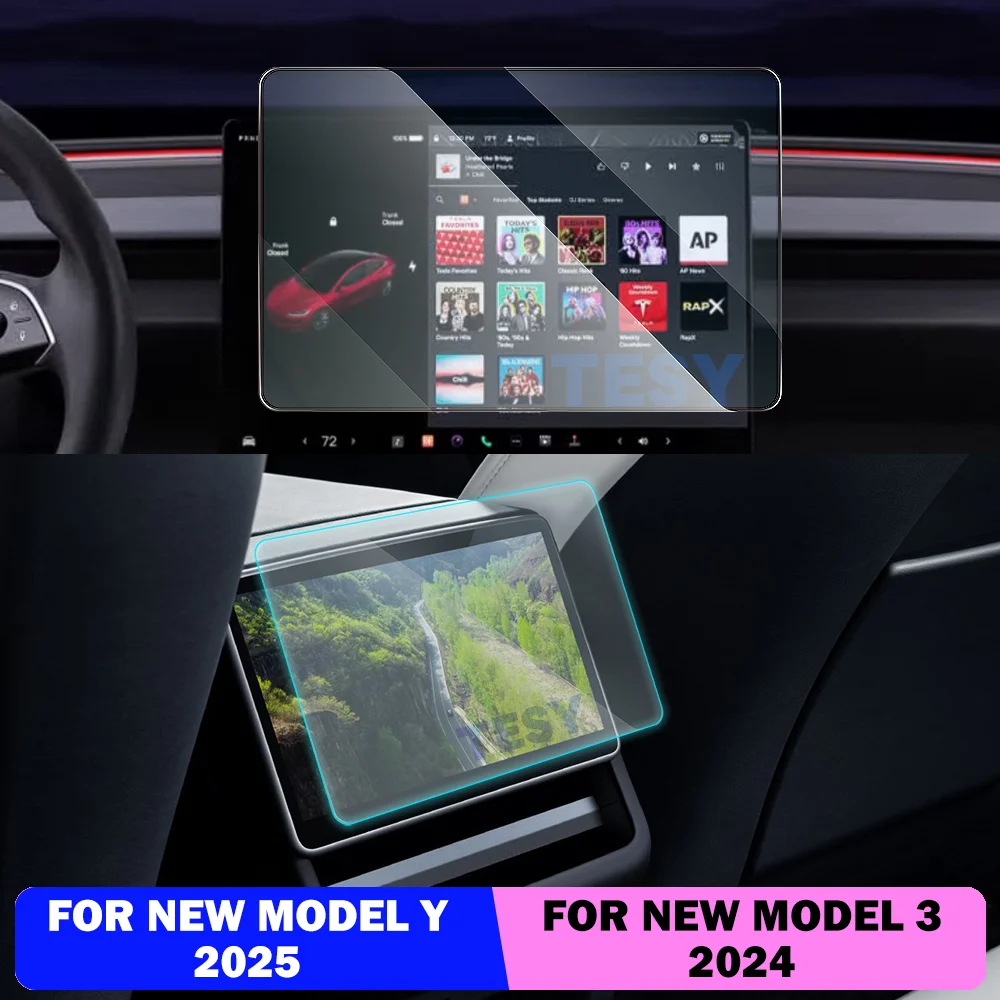 Protector de Pantalla de Vidrio Templado para el Nuevo Tesla Model Y Lanzamiento 2026, Modelo 3 Highland 2024, Pantalla de Control Central de la Fila Trasera