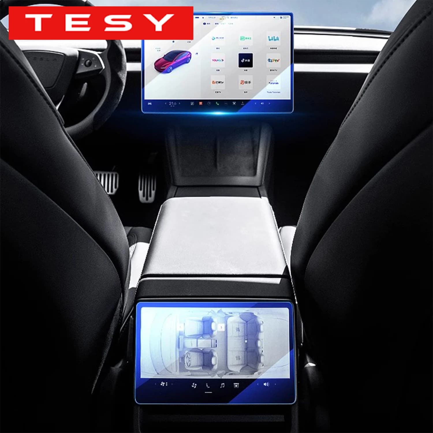 Protector de Pantalla de Vidrio Templado TESY para el Nuevo Tesla Model YL Y Juniper Launch Model 3 Highland, Protección para Pantalla Delantera y Trasera