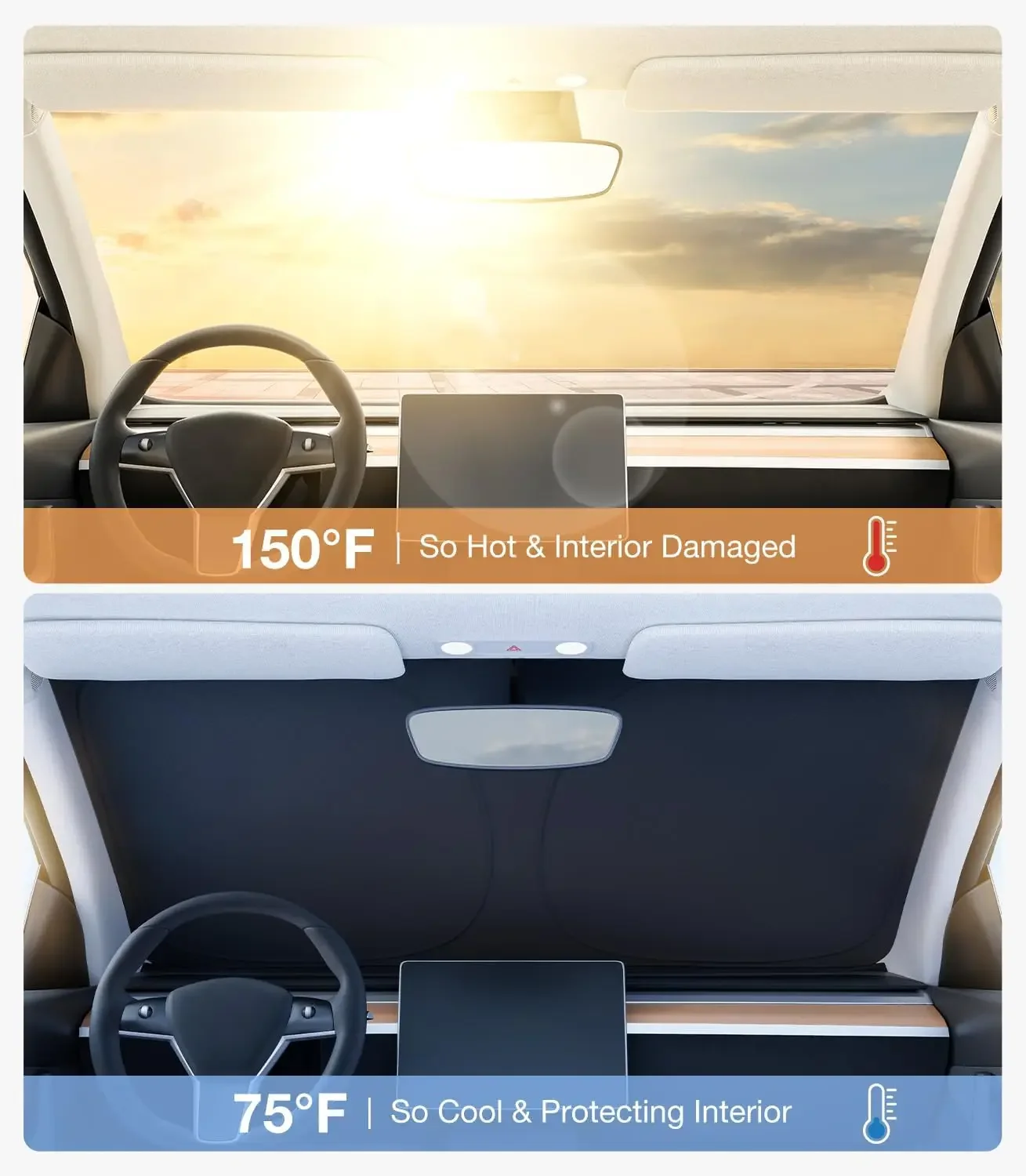 Parasol Plegable para Parabrisas de Tesla Model Y Juniper y Model 3 Highland 2026, Bloqueador Solar con Aislamiento Térmico y Bolsa de Almacenamiento