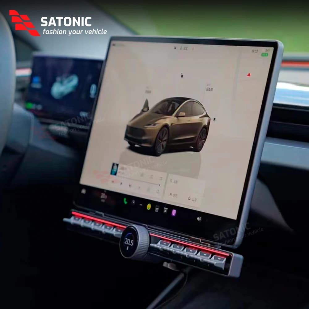 SATONIC-botones de nivel de engranaje físico Digital, controlador de aire acondicionado LCD para Tesla Model 3 Y, perilla de apertura de puerta, LED ambiental