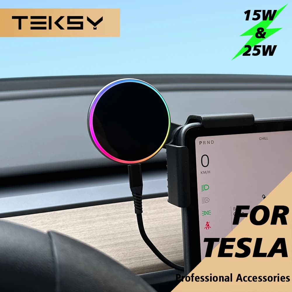 Soporte para Teléfono de Coche con Cochegador Inalámbrico Magnético Qi2.2 de 15W y 25W, Compatible con MagSafe para Tesla Model Y 3 JUNIPER 2026