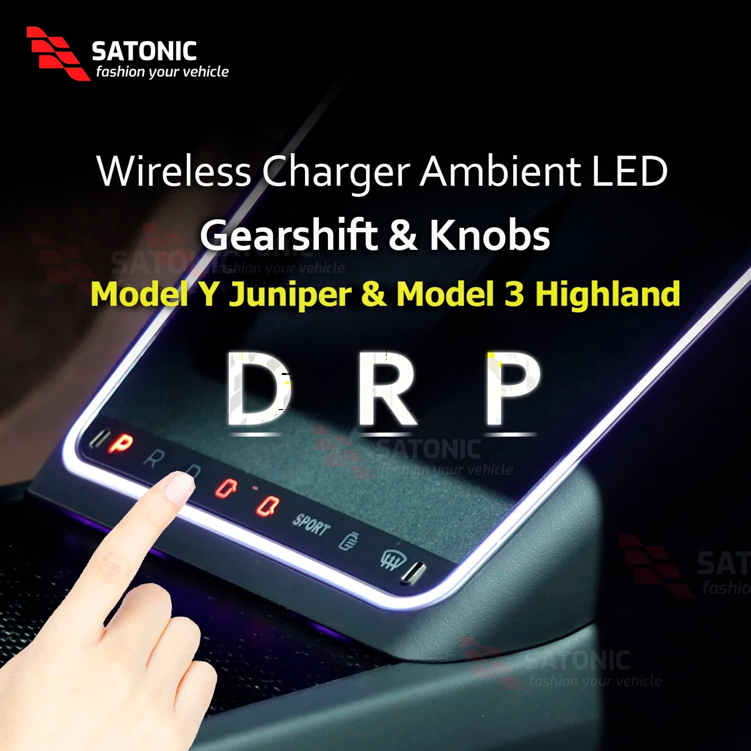 Cochegador inalámbrico SATONIC LED ambiental doble tipo C cambio de marchas de Cochega rápida para Tesla modelo 3 Highland y modelo Y perillas Juniper