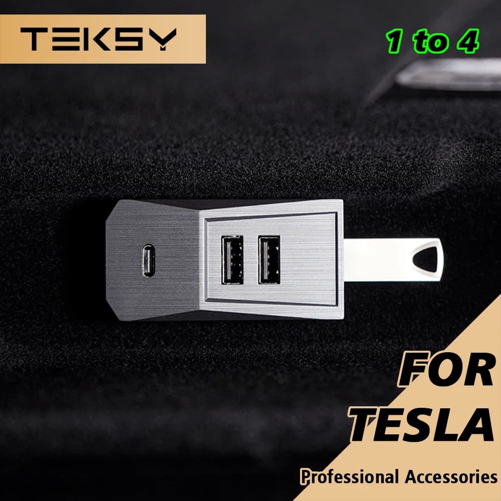 Hub USB TEKSY para el Glovebox de Tesla, Nuevo Modelo Y 2026 Juniper, Modelo 3 Highland 2025, Puerto Tipo-C, Pantalla Digital, Divisor, Base de Conexión