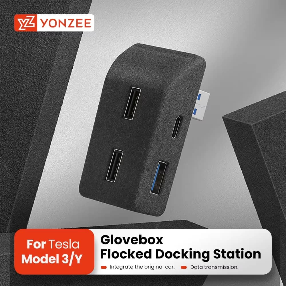 YZ para Tesla Modelo 3 Y Highland Juniper 2021-2025 Glove Box Flocking USB Adaptador de Cochega rápida accesorios de automóviles