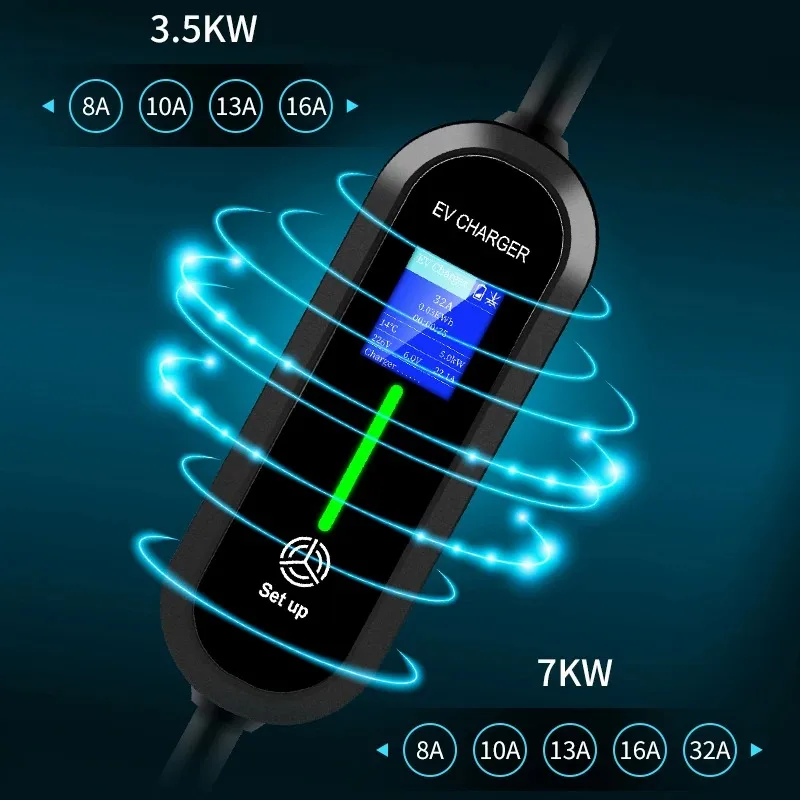 Tesla Cochegador portátil para vehículos eléctricos XUDA 16A 3.5KW Tipo 1 SAEJ1772, corriente ajustable, control por aplicación, cable de 5M, Cochega EVSE