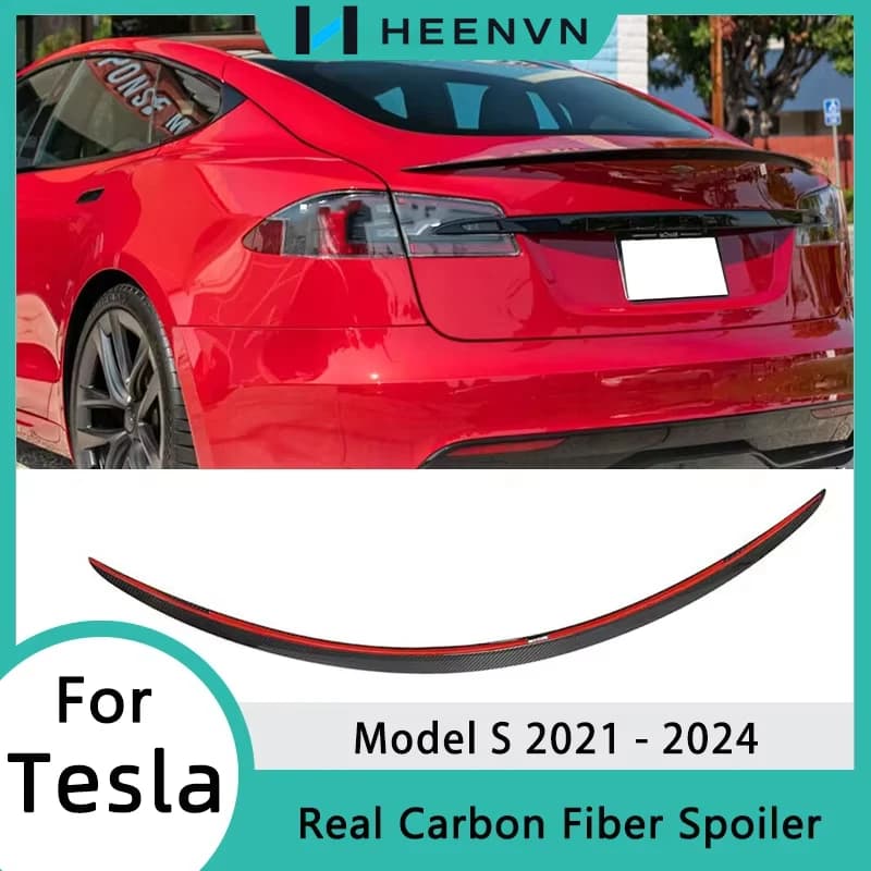 Alerón de fibra de Cochebono Real para Tesla Model S 2024-2021, alerón trasero para maletero, modificación de coche, accesorios exteriores