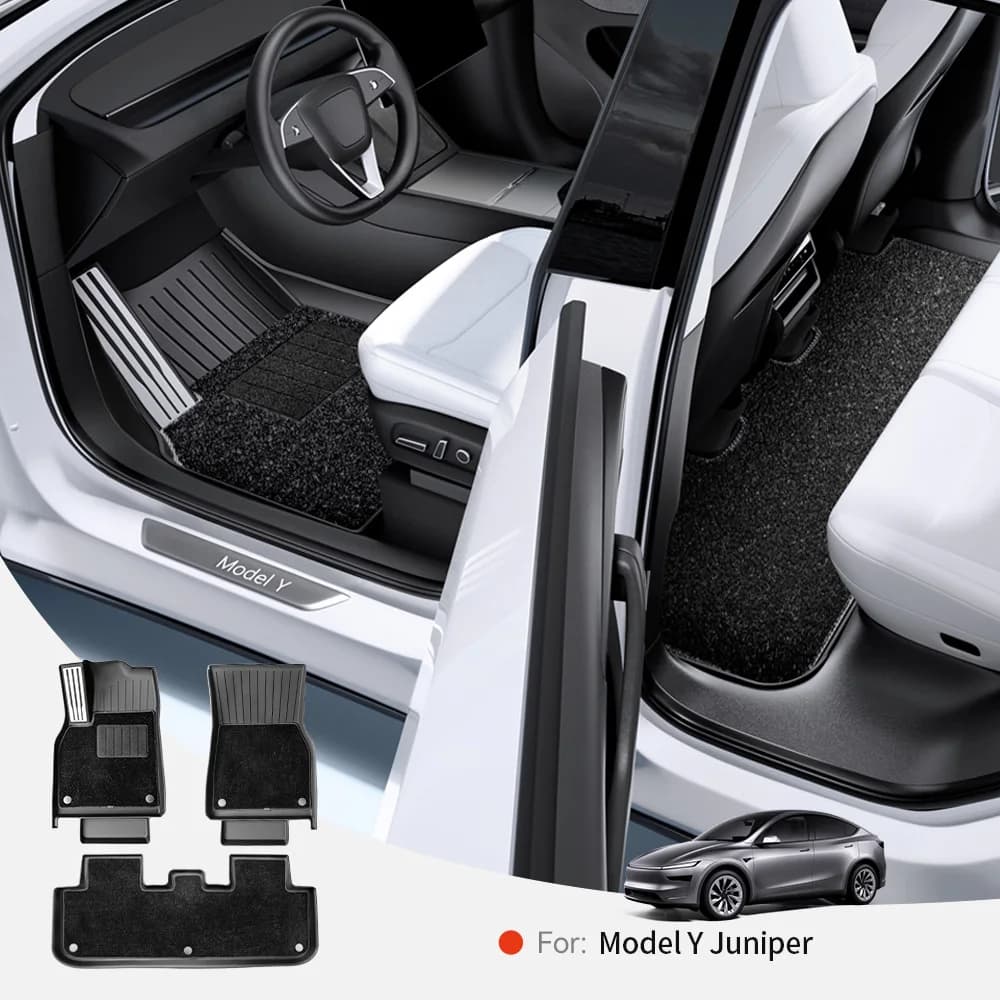 Alfombrillas de coche TPE YZ para Tesla Model Y Juniper 2025-2026 con pedales metálicos, juego de alfombrillas para maletero, impermeables y antideslizantes para las cuatro estaciones