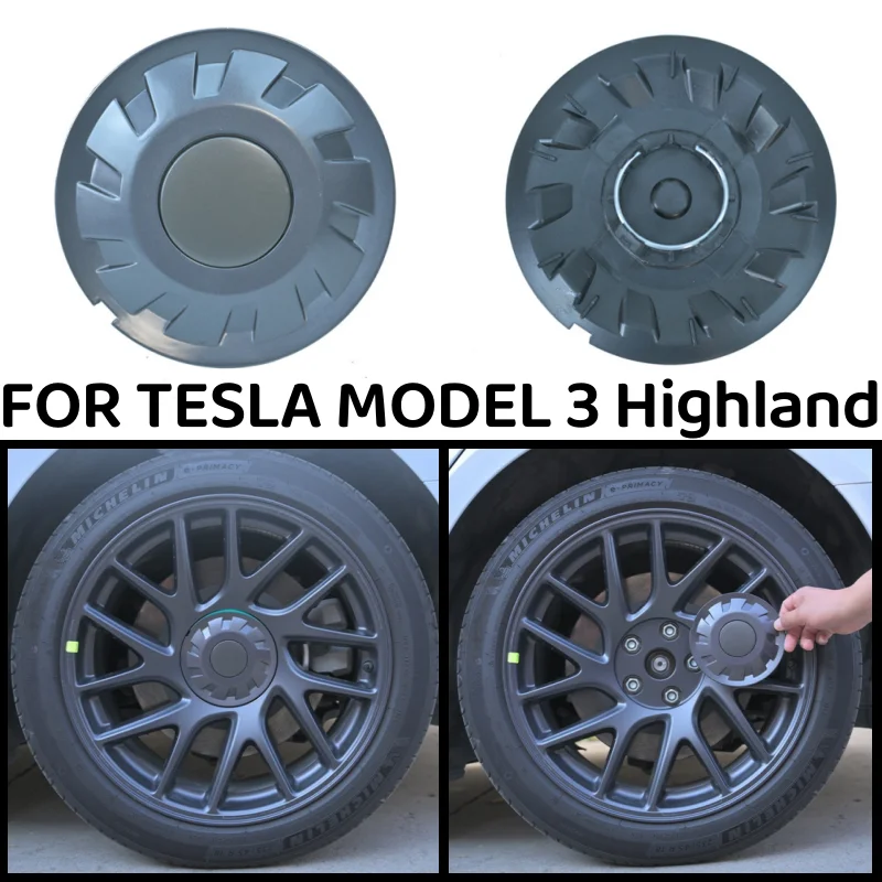 Tapas de cubo de rueda de 4 piezas, rendimiento de anillo central, cubierta de llanta completa para Tesla Model 3, 18 pulgadas, Highland 2024, accesorios